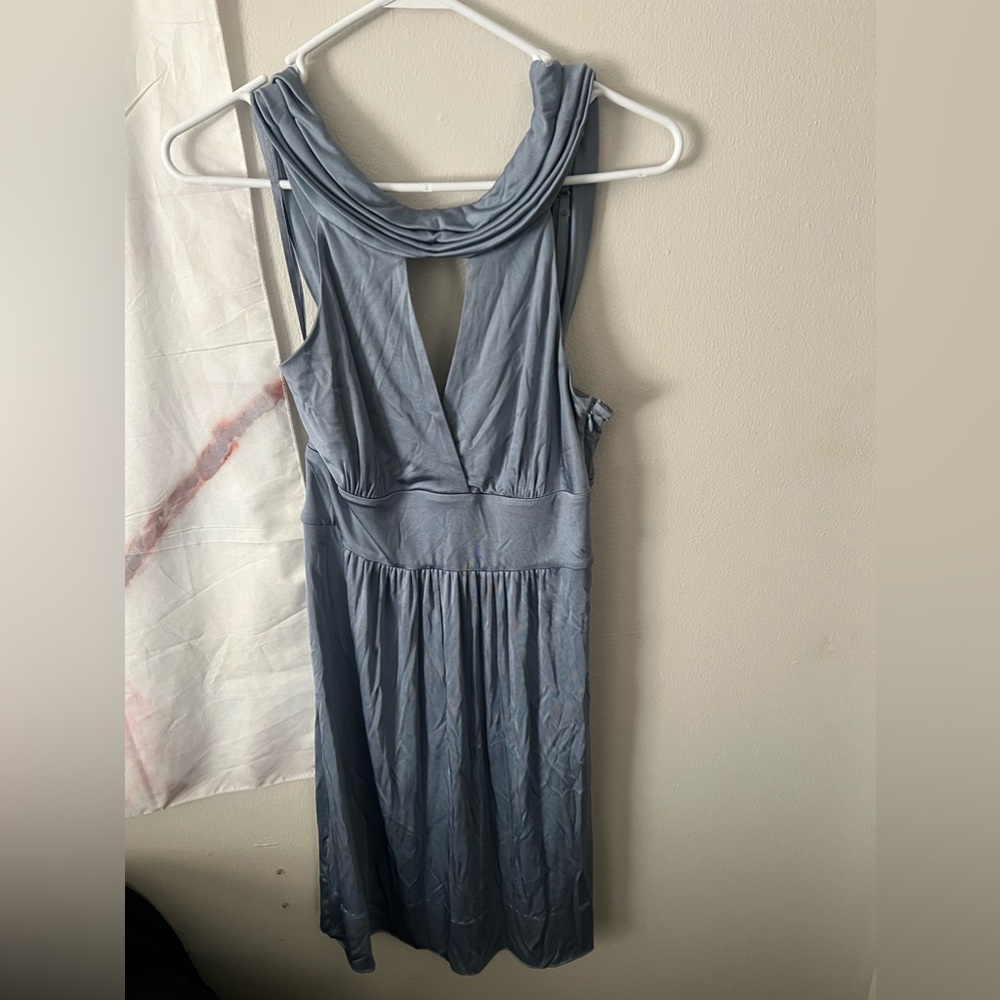 BCBGmaxazria sky blue dress with sash that hangs in the back, in good condition